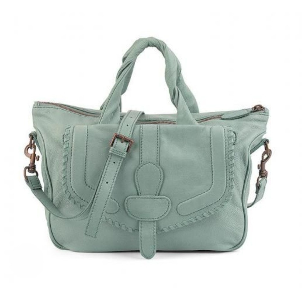Liebeskind Berlin Elina Square Bag Mint Green Pebbled Leather Satchel NWT